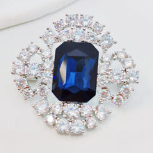 Load image into Gallery viewer, Vintage Style Floral Dark Blue Emerald Cut Stone Art Deco Brooch Pin
