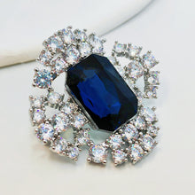 Load image into Gallery viewer, Vintage Style Floral Dark Blue Emerald Cut Stone Art Deco Brooch Pin
