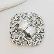 Load image into Gallery viewer, Vintage Style Floral Dark Blue Emerald Cut Stone Art Deco Brooch Pin
