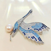 Load image into Gallery viewer, Elegant Goose Brooch with Golden Faux Pearl – Deep Blue Feathers and Light Blue Wings – Paving Setting Brooch – Animal-Inspired Vintage Jewelry for Women
