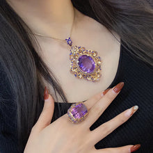 Load image into Gallery viewer, Italian Vintage Gold Filigree Purple Oval Pendant and Square Rings Set
