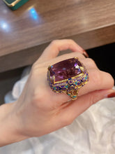 Load image into Gallery viewer, Italian Vintage Gold Filigree Purple Oval Pendant and Square Rings Set
