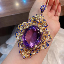 Load image into Gallery viewer, Italian Vintage Gold Filigree Purple Oval Pendant and Square Rings Set
