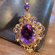 Load image into Gallery viewer, Italian Vintage Gold Filigree Purple Oval Pendant and Square Rings Set
