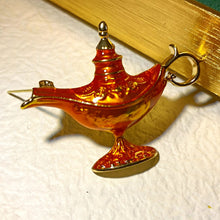 Load image into Gallery viewer, Legend Inspiration Orange Enamel Aladdin Genie Oil Lamps Pin Brooch
