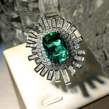 Load image into Gallery viewer, Middle Century Inspiration Baguette Cut CZ Accent Emerald Sunburst Cluster Ring
