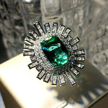 Load image into Gallery viewer, Middle Century Inspiration Baguette Cut CZ Accent Emerald Sunburst Cluster Ring
