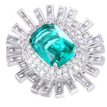 Load image into Gallery viewer, Middle Century Inspiration Baguette Cut CZ Accent Emerald Sunburst Cluster Ring
