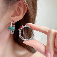 Load image into Gallery viewer, Modern Fashion Heart and Rectangle Stone Deco Hoop Earrings Asymmetry C Shape Jewelry
