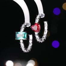 Load image into Gallery viewer, Modern Fashion Heart and Rectangle Stone Deco Hoop Earrings Asymmetry C Shape Jewelry
