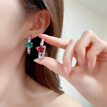 Load image into Gallery viewer, Modern Fashion Heart and Rectangle Stone Deco Hoop Earrings Asymmetry C Shape Jewelry
