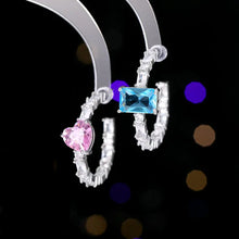 Load image into Gallery viewer, Modern Fashion Heart and Rectangle Stone Deco Hoop Earrings Asymmetry C Shape Jewelry
