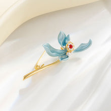 Load image into Gallery viewer, Elegant Sway Blue Enamel Iris Flower Brooch Pin with Pearl Accent
