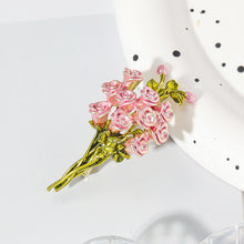 Load image into Gallery viewer, Elegant Pink Enamel Roses Bouquet Brooch Pin for Women Daily Accessory
