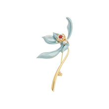 Load image into Gallery viewer, Elegant Sway Blue Enamel Iris Flower Brooch Pin with Pearl Accent
