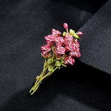 Load image into Gallery viewer, Elegant Pink Enamel Roses Bouquet Brooch Pin for Women Daily Accessory
