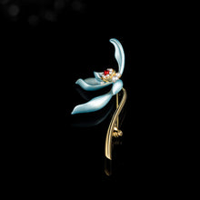 Load image into Gallery viewer, Elegant Sway Blue Enamel Iris Flower Brooch Pin with Pearl Accent
