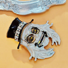 Load image into Gallery viewer, Gothic White Enamel Grim Grinning Ghost Brooch with Hat Scary Jewelry
