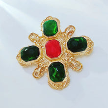 Load image into Gallery viewer, Vintage Green and Red Maltese Cross Brooch Pin Baroque Jewelry
