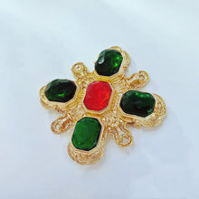 Load image into Gallery viewer, Vintage Green and Red Maltese Cross Brooch Pin Baroque Jewelry
