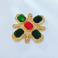 Load image into Gallery viewer, Vintage Green and Red Maltese Cross Brooch Pin Baroque Jewelry
