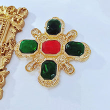 Load image into Gallery viewer, Vintage Green and Red Maltese Cross Brooch Pin Baroque Jewelry
