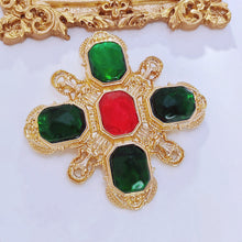 Load image into Gallery viewer, Vintage Green and Red Maltese Cross Brooch Pin Baroque Jewelry
