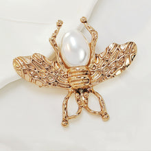 Load image into Gallery viewer, Antique Brass Gold and Pearl Bee Pin Brooch Elegant Insect Jewelry
