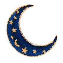 Load image into Gallery viewer, Excellent Sleeping Metal Stars and Cobalt Blue Enamel Crescent Moon Brooch Pin Night Jewelry
