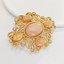 Load image into Gallery viewer, Delicate Gold Scroll and Pink Oval Brooch Art t Nouveau Jewelry
