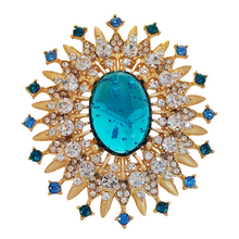 Load image into Gallery viewer, Gorgeous Gold Metal Burst Blue Oval Brooch Art Deco Jewelry
