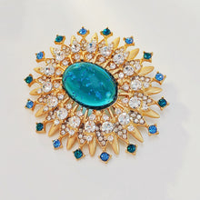 Load image into Gallery viewer, Gorgeous Gold Metal Burst Blue Oval Brooch Art Deco Jewelry
