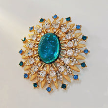 Load image into Gallery viewer, Gorgeous Gold Metal Burst Blue Oval Brooch Art Deco Jewelry
