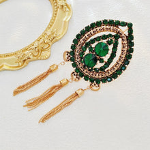 Load image into Gallery viewer, Alein Indian Style Opens Green Teardrop Brooch with Trio Tassel
