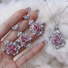 Load image into Gallery viewer, Romance Pearl Accent Pink Pear-Shaped Rings Pendant Earrings Set
