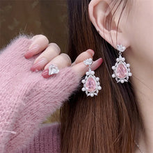 Load image into Gallery viewer, Romance Pearl Accent Pink Pear-Shaped Rings Pendant Earrings Set
