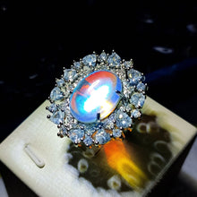 Load image into Gallery viewer, Romantic Stylish Heart Accent CZ Imitated Oval Opal Flower Cluster Rings Art Deco Cocktail Jewelry
