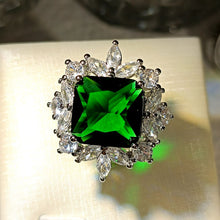 Load image into Gallery viewer, Sparkle Clear CZ Stones Accent Green Square Open Rings Birthday Gift Jewelry
