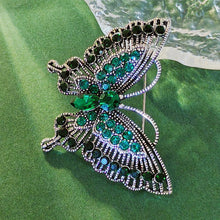 Load image into Gallery viewer, Glamorous Vintage Silver Tone Filigree Green Crystal Butterfly Brooch for Women
