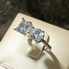 Load image into Gallery viewer, Celebrity Style Two Stone Open Ring with Colorless Square and Pear Shaped Zircon Resizable Cocktail Jewelry
