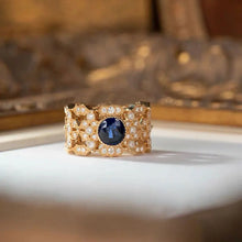 Load image into Gallery viewer, Victorian Vintage Gold Plated Craft Blue Round Cocktail Rings
