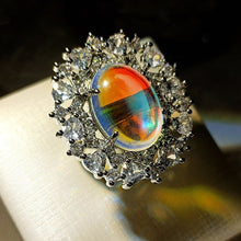 Load image into Gallery viewer, Romantic Stylish Heart Accent CZ Imitated Oval Opal Flower Cluster Rings Art Deco Cocktail Jewelry
