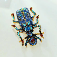 Load image into Gallery viewer, Egyptian Vintage AB Accent Blue Enamel Scarab Brooch Beetle Insect Jewelry
