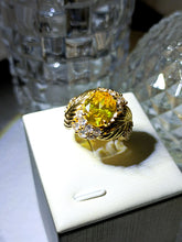 Load image into Gallery viewer, Gorgeous Gold Tone Orange Oval Stone Cocktail Rings Feature with Peacock Feather
