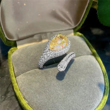 Load image into Gallery viewer, Delicate  Yellow Pear Stone Bypass Rings for Small Party
