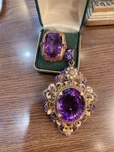 Load image into Gallery viewer, Italian Vintage Gold Filigree Purple Oval Pendant and Square Rings Set
