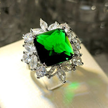 Load image into Gallery viewer, Sparkle Clear CZ Stones Accent Green Square Open Rings Birthday Gift Jewelry
