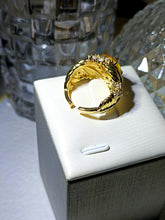 Load image into Gallery viewer, Gorgeous Gold Tone Orange Oval Stone Cocktail Rings Feature with Peacock Feather
