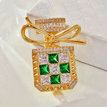 Load image into Gallery viewer, Splendid Gold Tone Green Stone-Studded Perfume Bottle Brooch with Bowtie Lady Pin Jewelry
