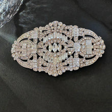 Load image into Gallery viewer, Edwardian Vintage Silver Tone Crystal Rhinestone Oval Art Deco Brooch Badge Pin Wedding Accessory
